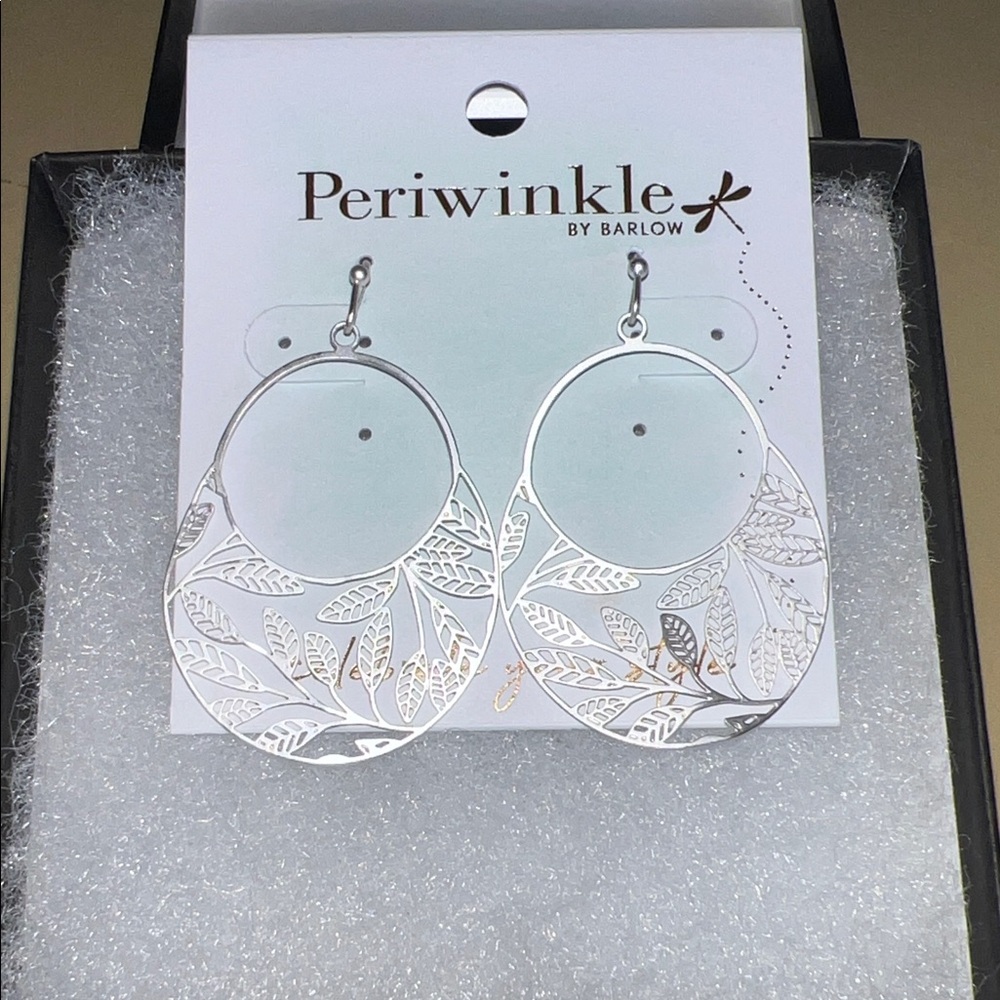 Periwinkle by Barlow Silver Leaf Pattern Earrings